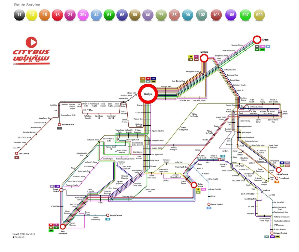 koweït kptc bus de la carte de l'itinéraire