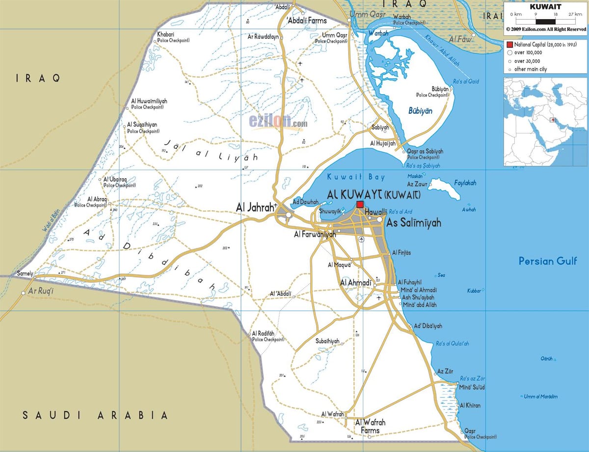 la ville de koweït carte des routes
