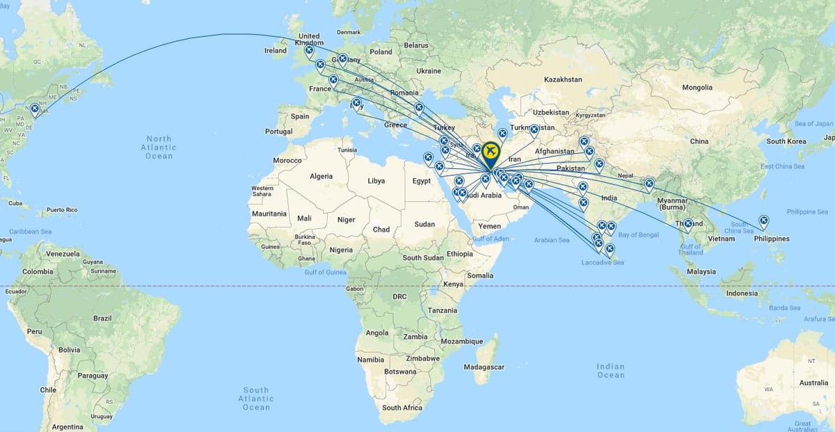 la compagnie kuwait airways carte de l'itinéraire