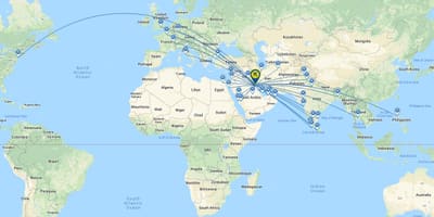 La compagnie Kuwait airways carte de l'itinéraire
